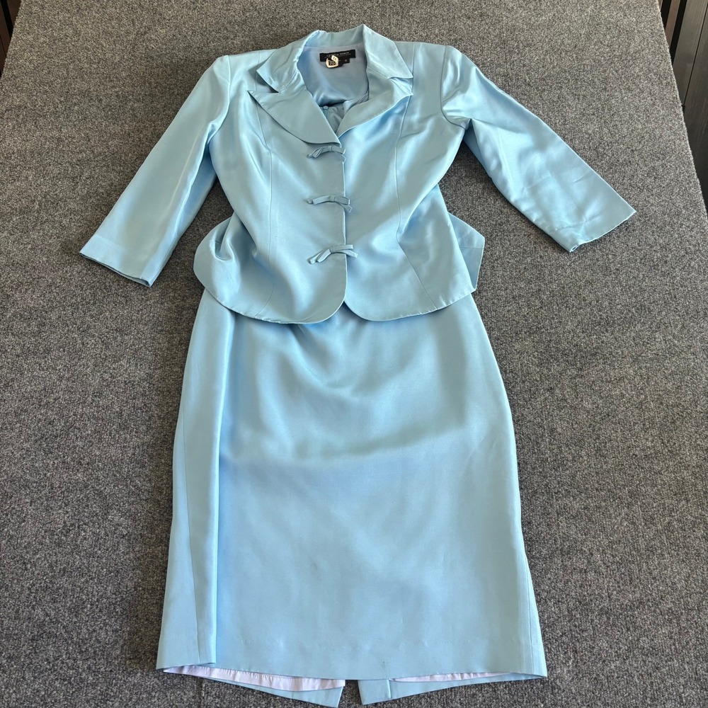 Cynthia Howie Maggy Boutique 100% Silk 2 Piece Dress & Jacket Set Blue Size 6